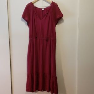 Fuschia Midi Dress with Crochet Sleeves